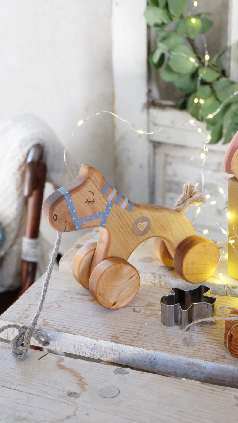 Horse Toy on Wheels, Eco Friendly Wood Pull Toy image 6