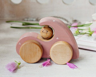 Baby Girl Gift, Wooden Toys, Wooden Car Toy for 1 Year Old, Girly Car Toy, Wooden Toy Cars, Non Toxic Toys, Pink Car