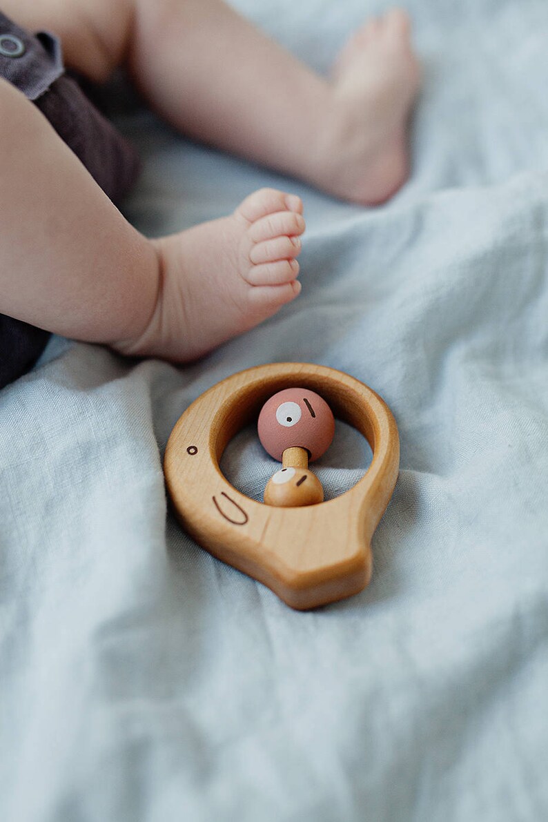 Baby Toy Wooden Teething Ring Wooden Baby Rattle Organic Etsy