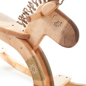 Personalized Wooden Rocking Horse, Organic Kids Toy, Wooden Toy For Toddler, Wood Ride On Toy image 3