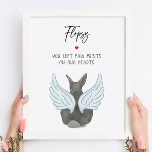 Rabbit memorial print, pet memorial, rabbit loss gift, pet sympathy gift, you left paw prints, on our hearts, rabbit remembrance gift