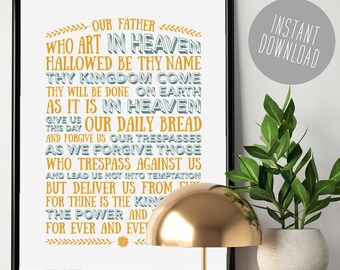 The Lord&#39;s Prayer Printable, religious quote, Bible printable, Typographic Poster, Our Father Prayer, Christian Prayer, prayer print