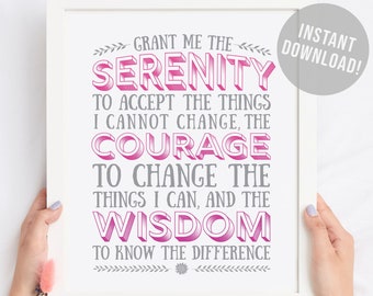Serenity Prayer, serenity prayer sign, Serenity courage, serenity wisdom, depression quote, recovery quote, serenity quote, printable prayer