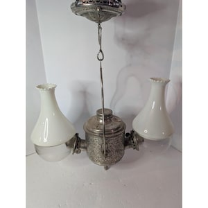 Antique Angle Manufacturing Double Arm Hanging Kerosene Lamp Floral Pattern