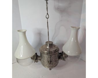 Antique Angle Manufacturing Double Arm Hanging Kerosene Lamp Floral Pattern