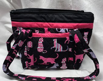 Cats Black and Pink Handmade Machine Quilted Purse