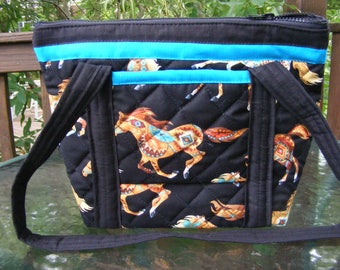 Horses Handmade Machine Quilted Shoulder Purse