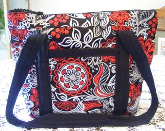 Red, Black and White Handmade Machine Quilted Purse