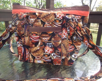 Painted Pots Machine Quilted Purse