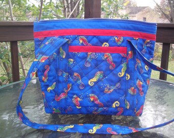 Handmade Sea Horses Machine Quilted Purse