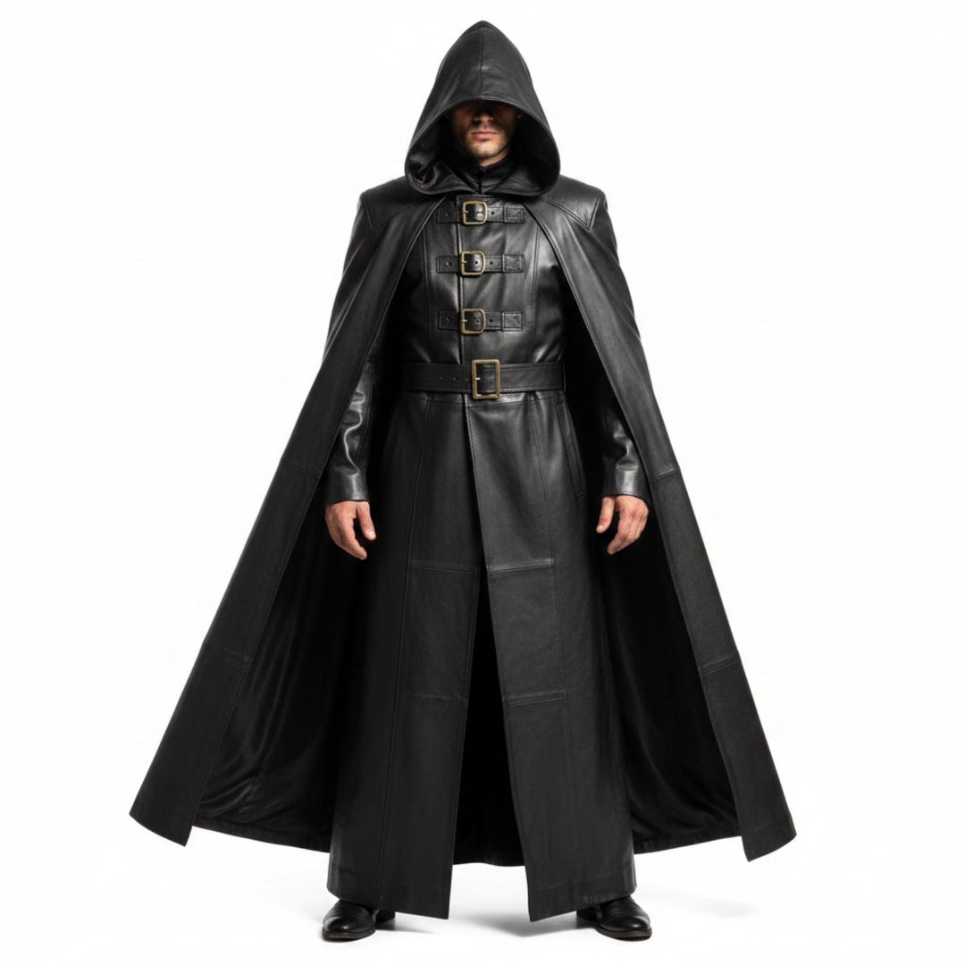 Gothic Duster Coat Black Tail Cloak Hooded Leather Medieval Style Coat ...