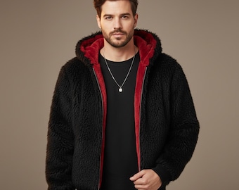 Fur Hooded Jacket B3 Bomber Shearling Overcoat Red Inner Warm Hoodie Hair Fur Coat