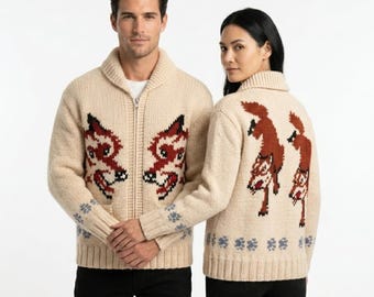 Fox Cardigan Hail Mary Canadian Sweater Handmade Fox Knit Jacket Winter Wool Cozy Coat