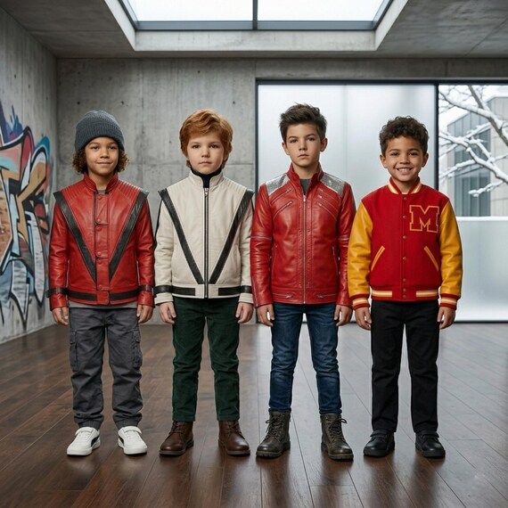 Kids Michael Jackson Beat It Jacket MJ Thriller Concert Costume Children's Pop Biker Jacket