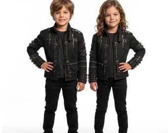 Kids Michael Jackson Bad Album Jacket MJ Thriller Concert Cosplay Costume Children Buckle Coat
