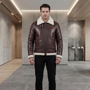 Jaqueta Bomber Snake em Couro com Textura de Python, Estilo Aviador B3, Casaco de Inverno Masculino StreetWear