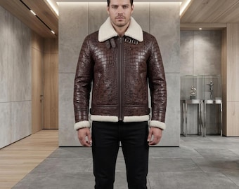 Snake Bomber Jacket Python Embossed Leather Jacket B3 Aviator Pilot Winter Coat Mens StreetWear