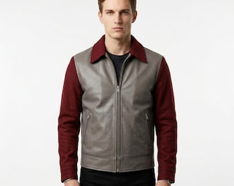 Jaqueta de couro de Marty McFly de 1955, jaqueta bomber bicolor de lã, estilo colegial retrô vintage para cosplay.