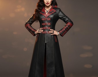 Gothic Leather Coat Victorian Long Steampunk Tailcoat Party Wear Trench Overcoat