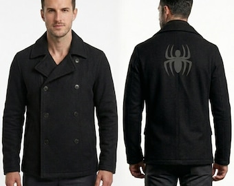 Spider-Man 2 Wool Black Coat Peter Parker Double-Breasted Pea Coat Men Cosplay Marvel Costumes
