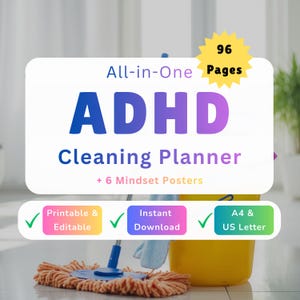Ultieme ADHD-schoonmaakplannerbundel, uitvoerende functie thuisresetsysteem, neurodivergente controlelijst kamer voor kamer, kindergewoontebouwer pdf