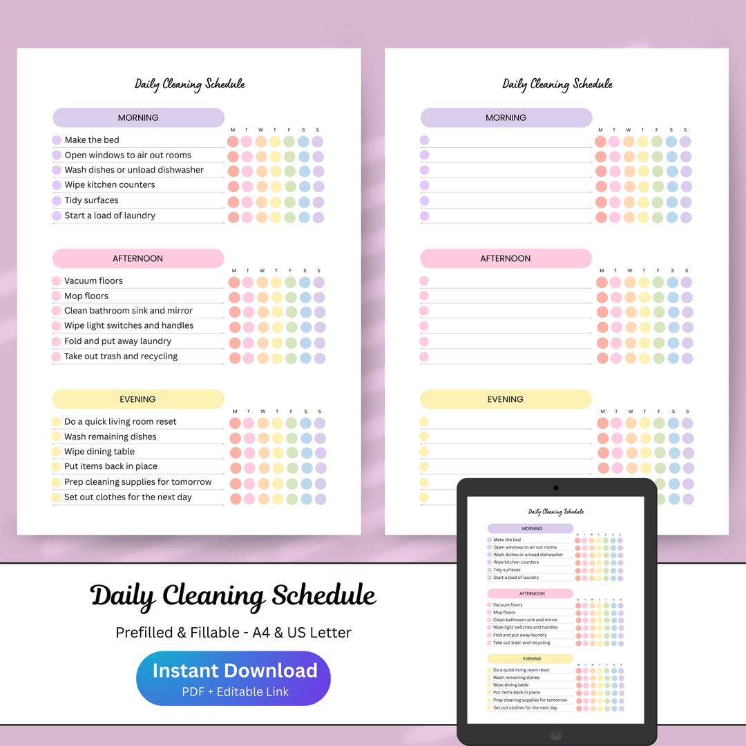 ADHD Daily Cleaning Planner - Printable Productivity Checklist for ...