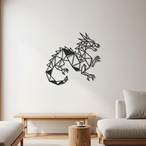 Geometric Dragon Metal Wall Art, Polygonal Fantasy Creature Decor, Modern Abstract Animal Artwork, Mythical Beast Wall Accent, Art Decor