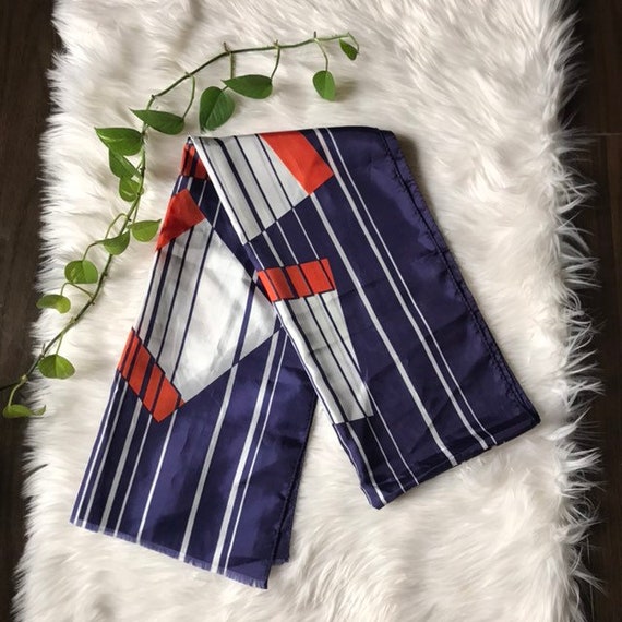 Vintage Long Rectangular Scarf  with Geometric De… - image 2