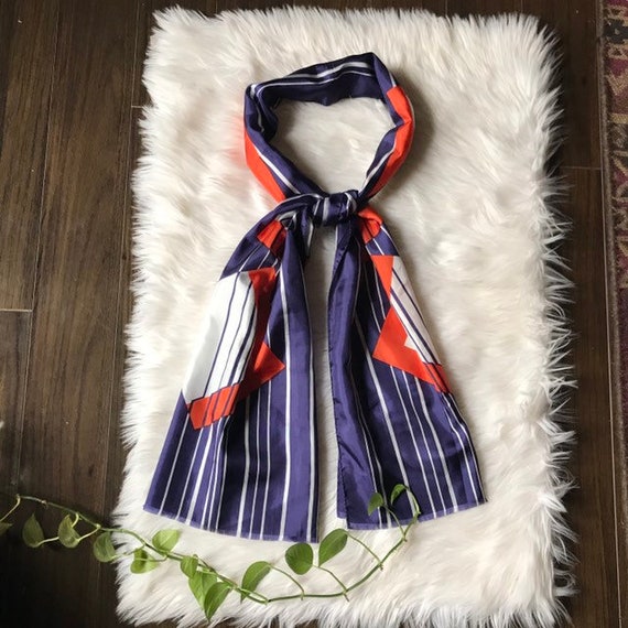 Vintage Long Rectangular Scarf  with Geometric De… - image 1