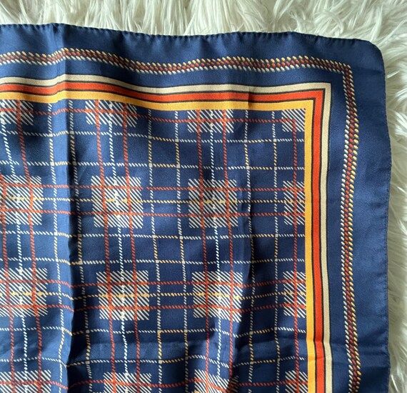 Vintage Polyester Patterned Square Scarf Blue Gol… - image 4