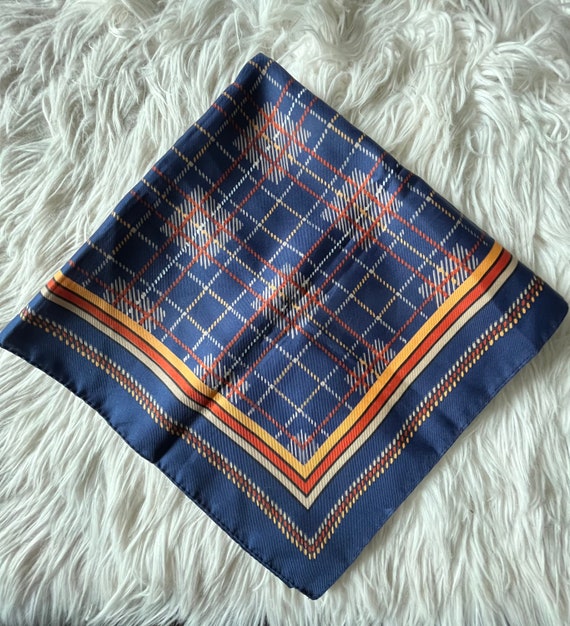 Vintage Polyester Patterned Square Scarf Blue Gol… - image 2