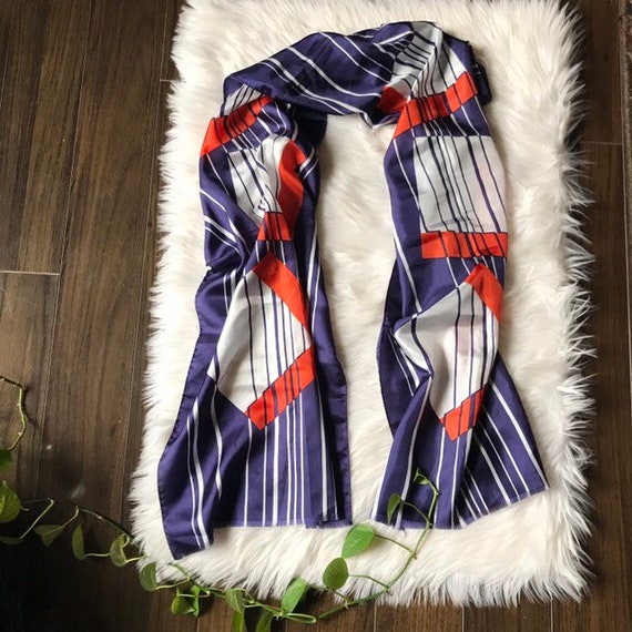 Vintage Long Rectangular Scarf  with Geometric De… - image 4