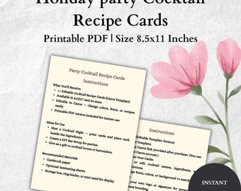 Holiday Cocktail Recipe Cards – Minimalist Festive Drink Labels (Digital Download)