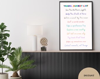 Minimalist Travel Bucket List Print: Adventure Tracker Wanderlust Checklist (Digital Download)