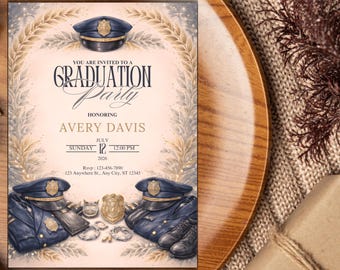 Police Academy Graduation Invitation – Cop Grad Party Invite | Editable Printable PDF