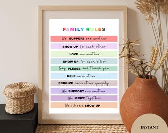 Family Rules Print: Minimalist Wall Art, Elegant Values Sign (Digital Download)