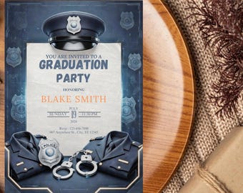 Police Graduation Invitation Printable | Law Enforcement Grad Party Invite | Editable Digital Invitation PDF