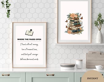 Book Lover Poetry Art Prints – Minimalist Literary Quotes, Library Decor (Digital Download)