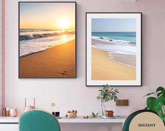 2 Piece Ocean Beach Print Set – Minimalist Coastal Seascape Photography (Digital Download)