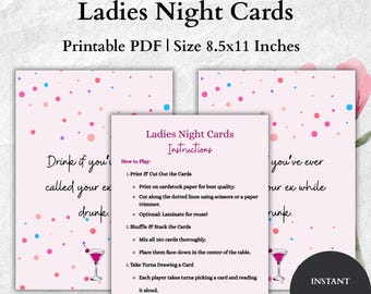 Ladies Night Cards – Minimalist Girls Night Connection Prompts – Modern Conversation Starters & Affirmations – Instant Download