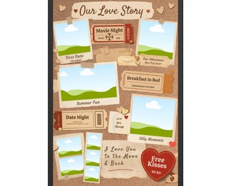 Love Story Collage Template | Editable Corkboard Photo Display (Digital Download)