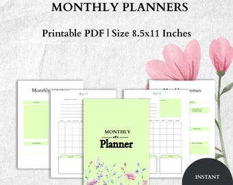 Monthly Planner – Minimalist Month-at-a-Glance – Goal Setting & Habit Overview – Monthly Productivity Tracker – Printable US Letter