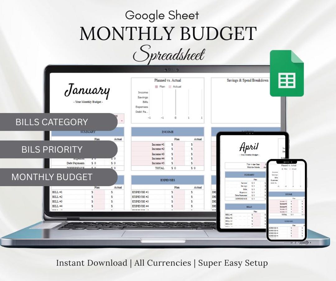 Monthly Budget Tracker Spreadsheet Expense & Habit Tracker | Google ...