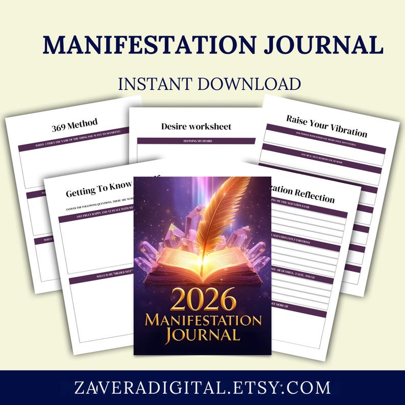 Afdrukbaar manifestatiedagboek 2026 | 369 Werkblad Methode en verlangen | Wet van de aantrekkingskracht pdf, direct download afbeelding 1