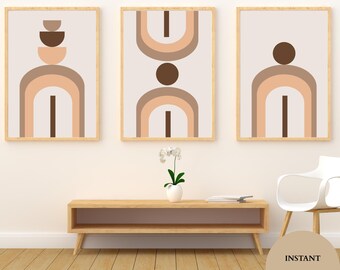 3 Piece Geometric Wall Art Set: Modern Abstract Mid Century Prints (Digital Download)