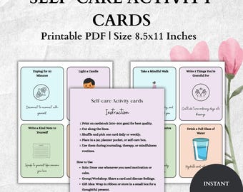 Self-Care Activity Cards – Minimalist Wellness Prompt Deck – Modern Mental Health & Self-Love Tools – Instant Download