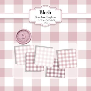 Blush Pink Gingham Seamless Pattern | 5 Digital Paper Pack | Pink Checkered Background for Scrapbooking & Branding | Commercial Use