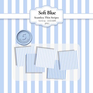 Soft Blue Thin Vertical Stripe Digital Paper Pack | 5 Seamless Patterns | Printable Background for Scrapbooking & Branding
