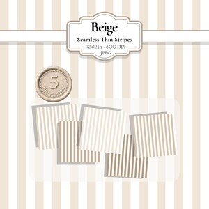 Beige Thin Vertical Stripe Digital Paper Pack | 5 Seamless Patterns | Neutral Background | Printable Background for Scrapbooking & Branding