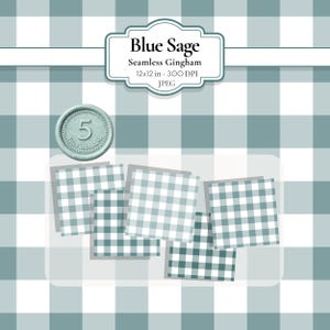 Blue Sage Gingham Seamless Pattern | 5 Digital Paper Pack | Green Blue Checkered Background for Scrapbooking & Branding | Commercial Use